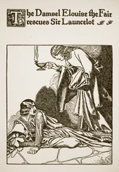 Die Jungfrau Elouise die Schöne rettet Sir Launcelot, Illustration aus 